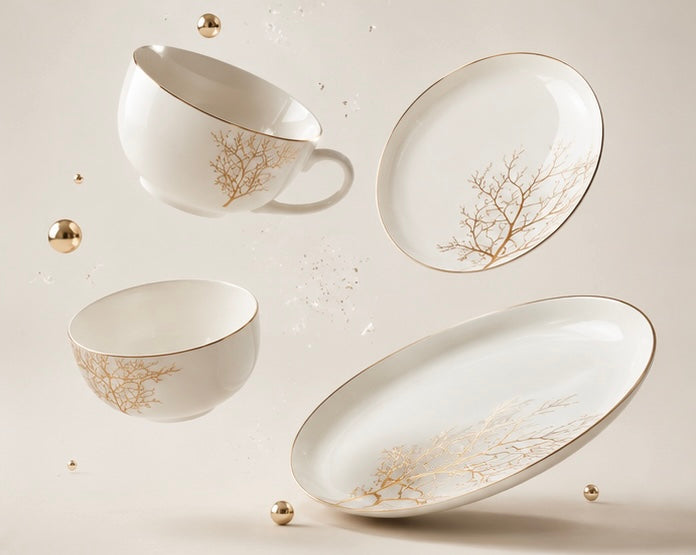 Golden Branch Porcelain Tea Cup & Saucer Set