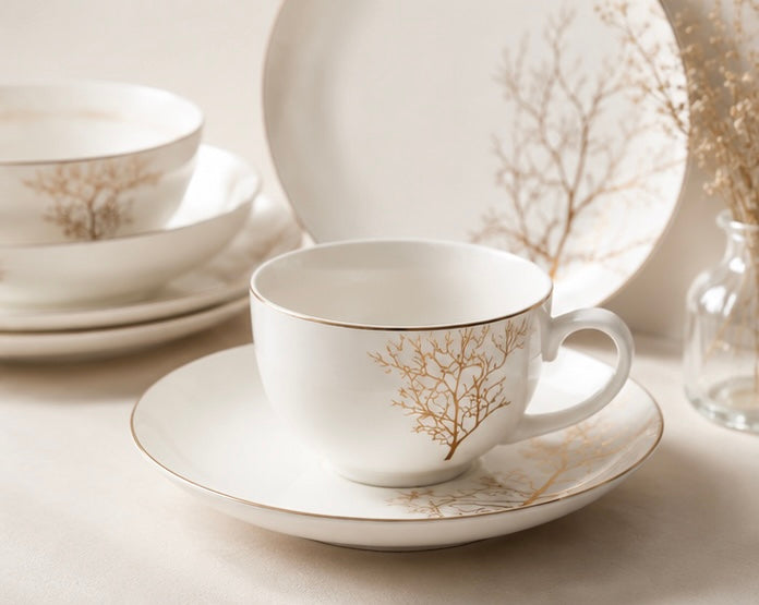 Golden Branch Porcelain Tea Cup & Saucer Set