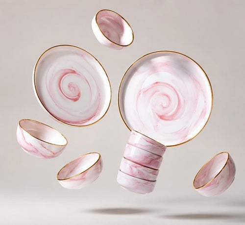 Blush Swirl Gold Porcelain Dinner Set
