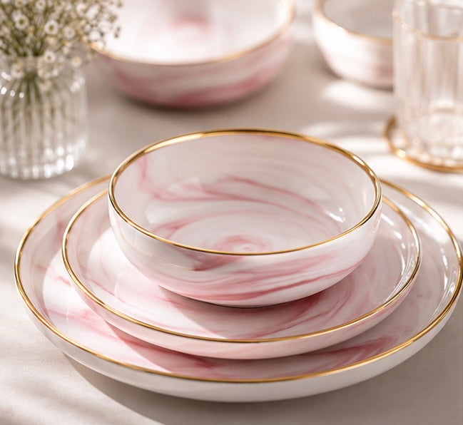 Blush Swirl Gold Porcelain Dinner Set