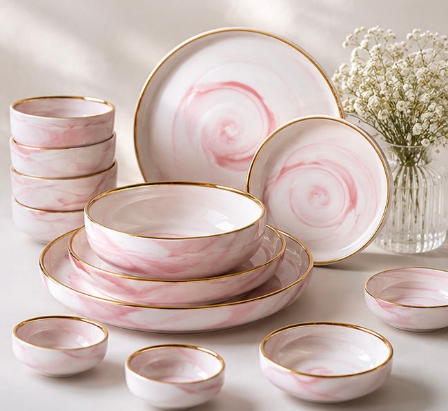 Blush Swirl Gold Porcelain Dinner Set