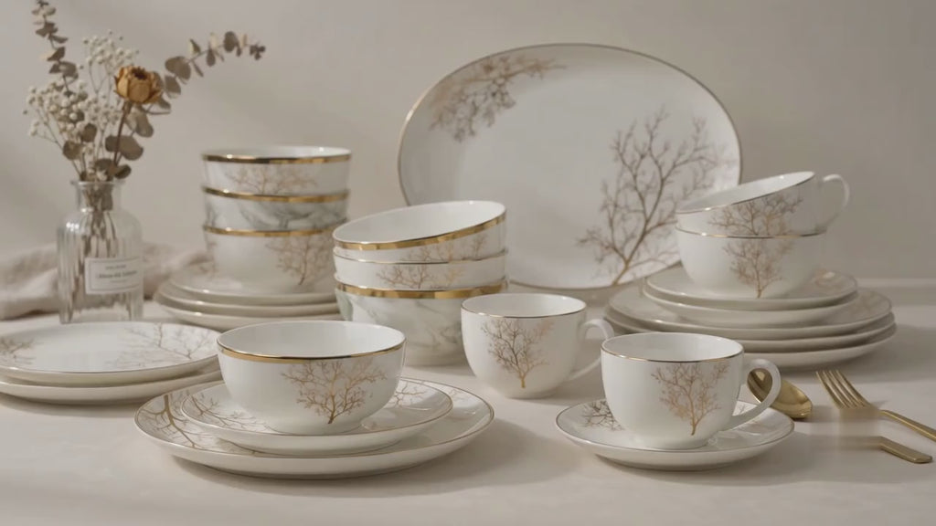 Golden Branch Porcelain Tea Cup & Saucer Set